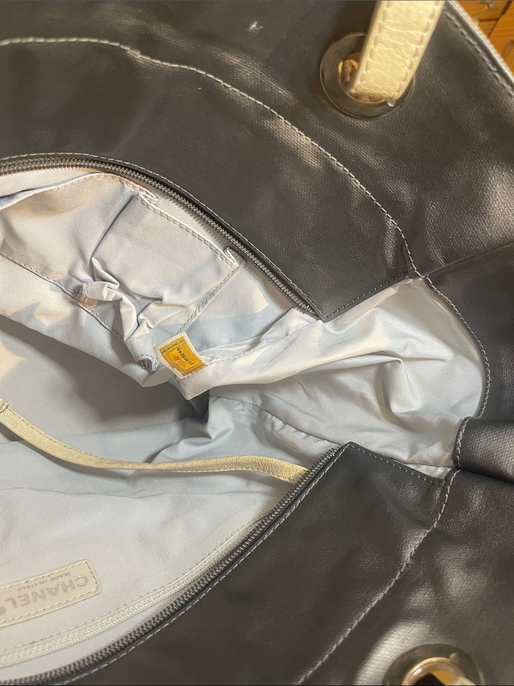 CHANEL Quilted Leather and Canvas Tote - dark gray and Cream - Picture 10 of 14